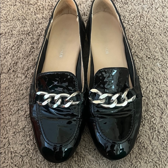 Donald J. Pliner Black Patent Loafers with Silver Accent - Picture 1 of 1